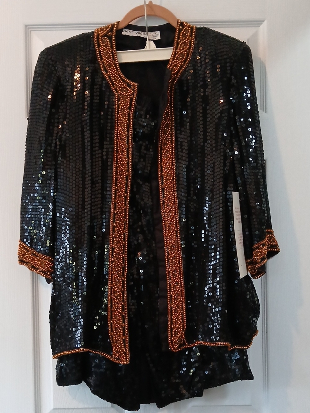 Black Sequin "Mother of the Bride" Jacket/Skirt Set with Copper Beaded Trim